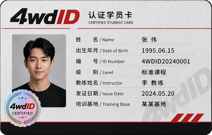 4wdID训练记录学员卡正面视觉效果